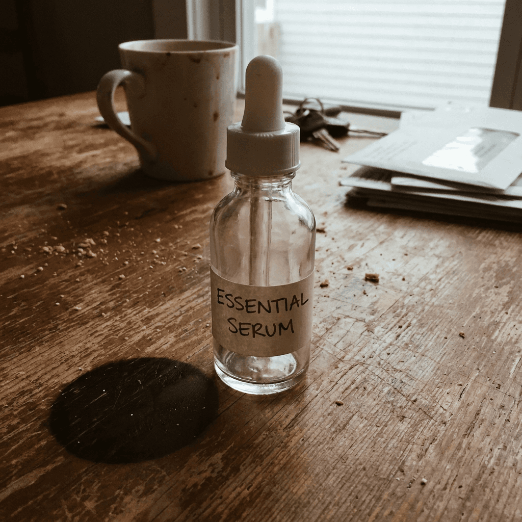 Einfaches, mäßiges Produktfoto eines Serums vor der Optimierung