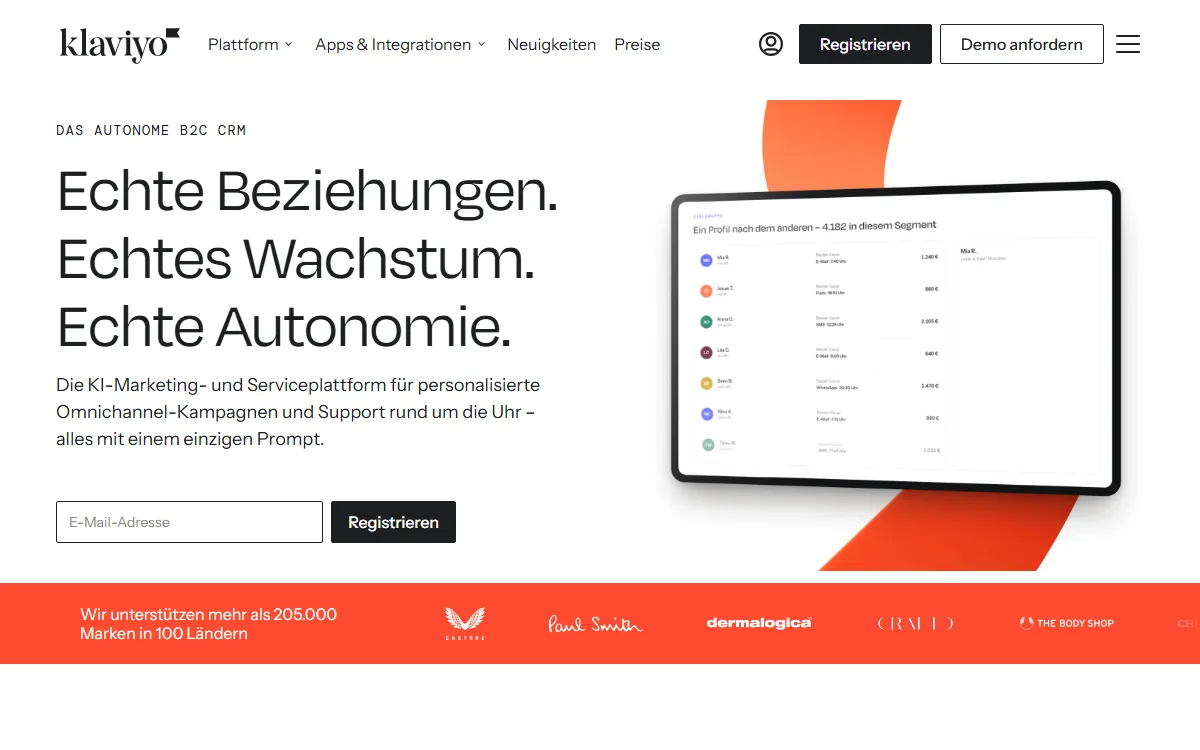Startseite von Klaviyo (klaviyo.com)
