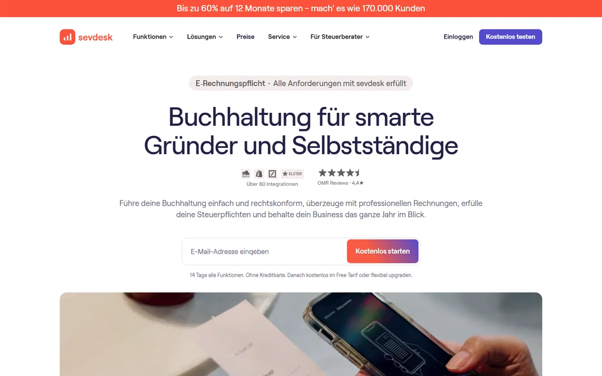 Startseite von sevdesk