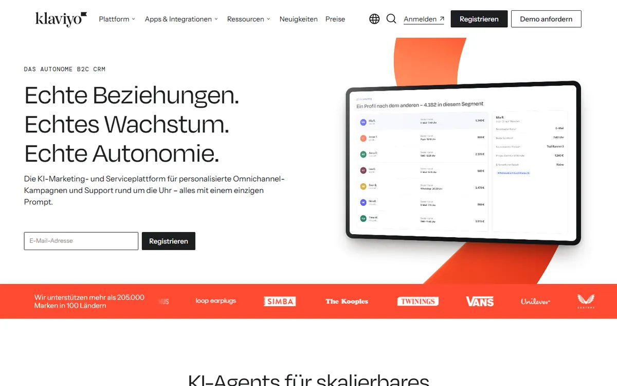 Startseite von Klaviyo (klaviyo.com)