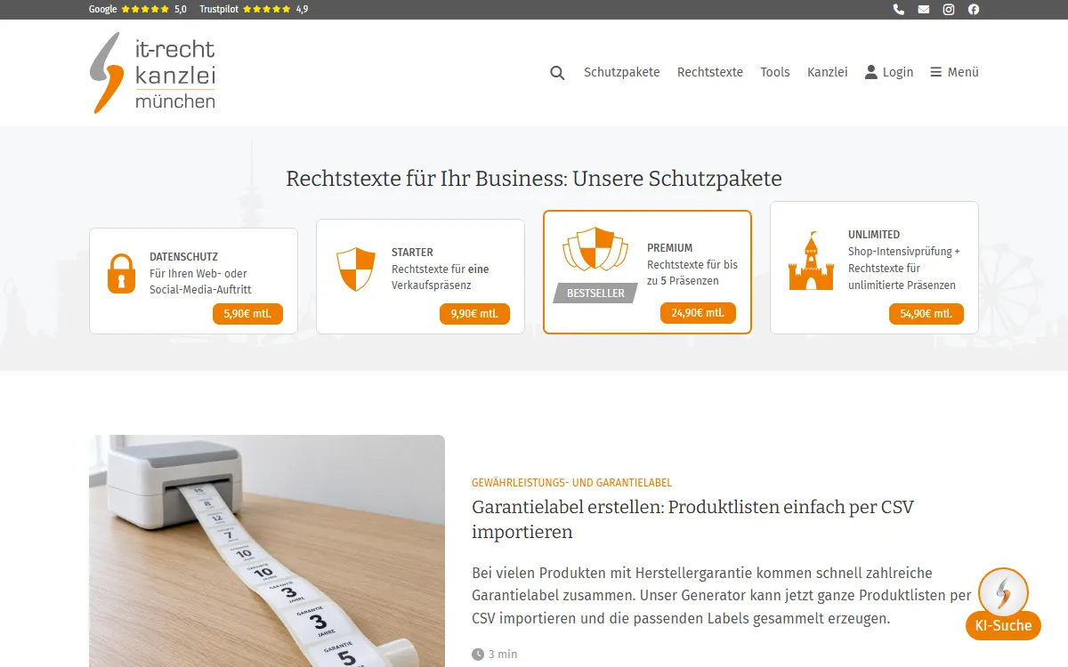 Startseite von IT-Recht Kanzlei (it-recht-kanzlei.de)