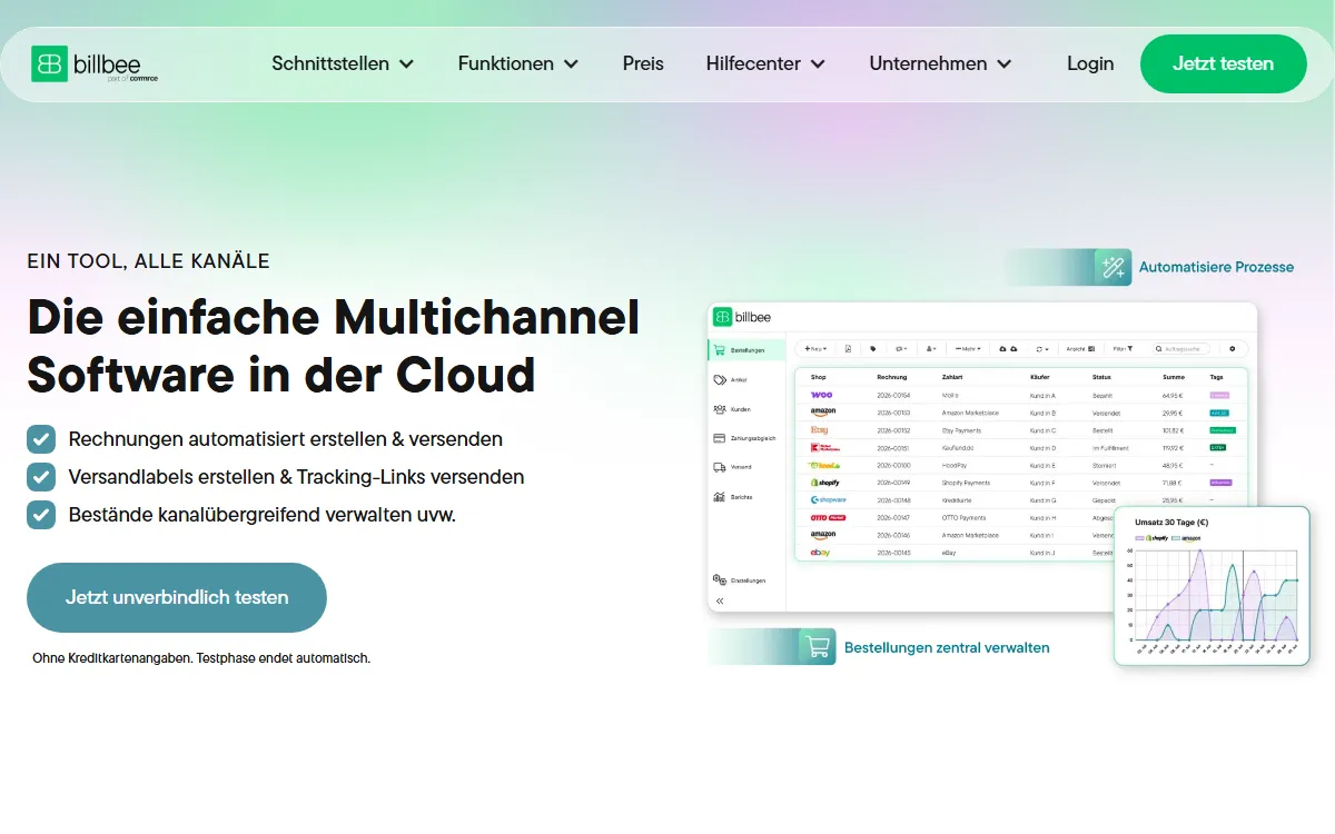 Startseite von Billbee (billbee.io)